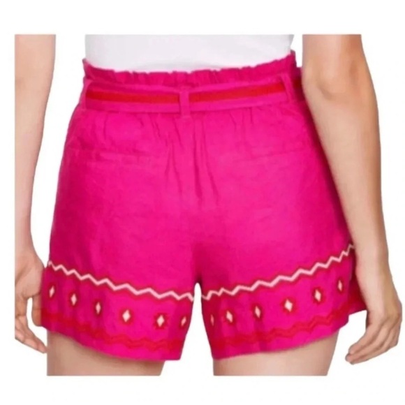 LOFT hot pink embroidered linen blend paperbag shorts NWT Sizes L and XL - Picture 6 of 9